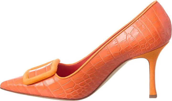 Manolo Blahnik Maysale 90 Croc-Embossed Leather & Suede Pump - Image 2