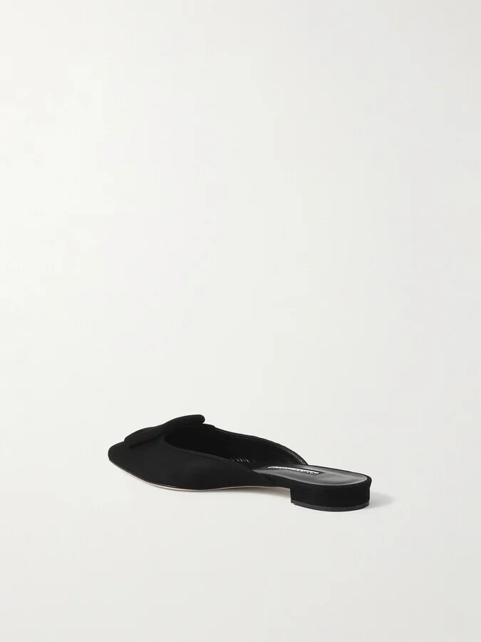Manolo Blahnik - Maysale Buckled Suede Point-toe Flats - Black - Image 3