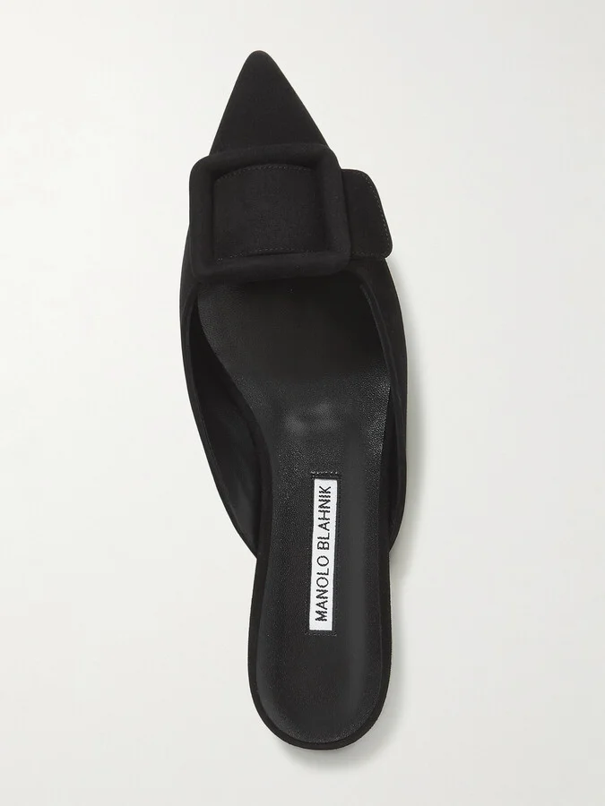 Manolo Blahnik - Maysale Buckled Suede Point-toe Flats - Black - Image 5