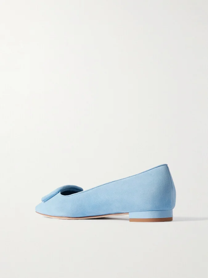 Manolo Blahnik - Maysale Buckled Suede Point-toe Flats - Blue - Image 3
