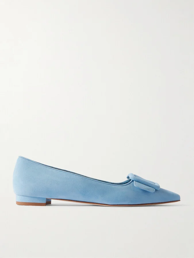 Manolo Blahnik - Maysale Buckled Suede Point-toe Flats - Blue