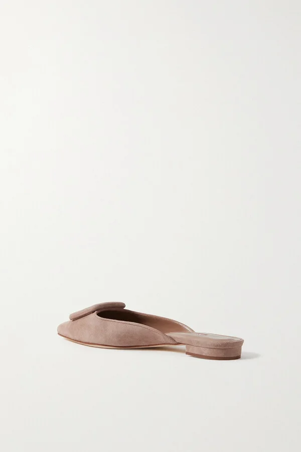 Manolo Blahnik - Maysale Buckled Suede Point-toe Flats - Brown - Image 3