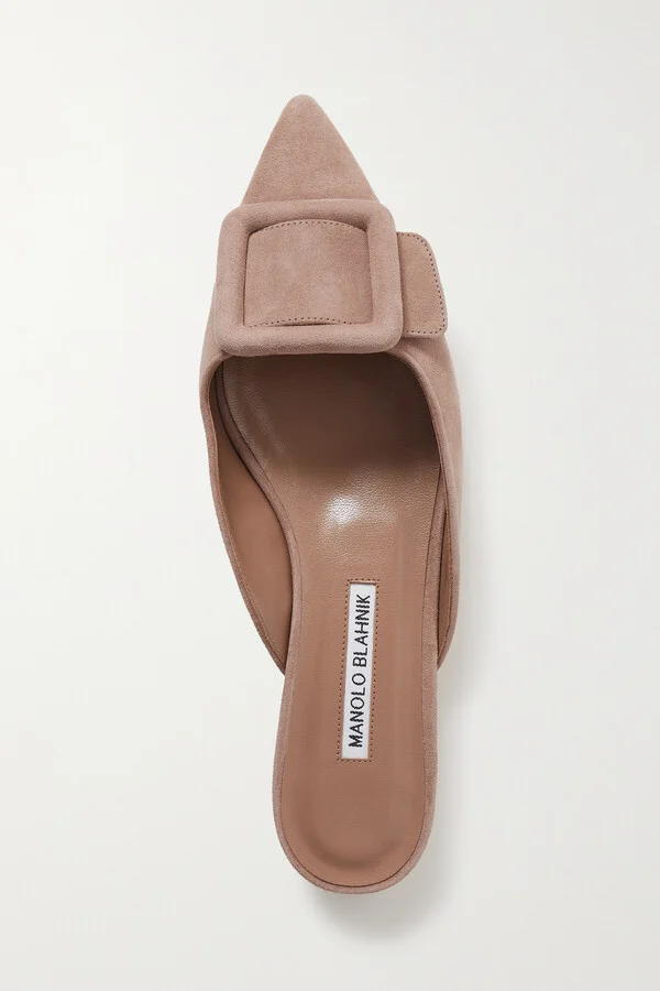 Manolo Blahnik - Maysale Buckled Suede Point-toe Flats - Brown - Image 5