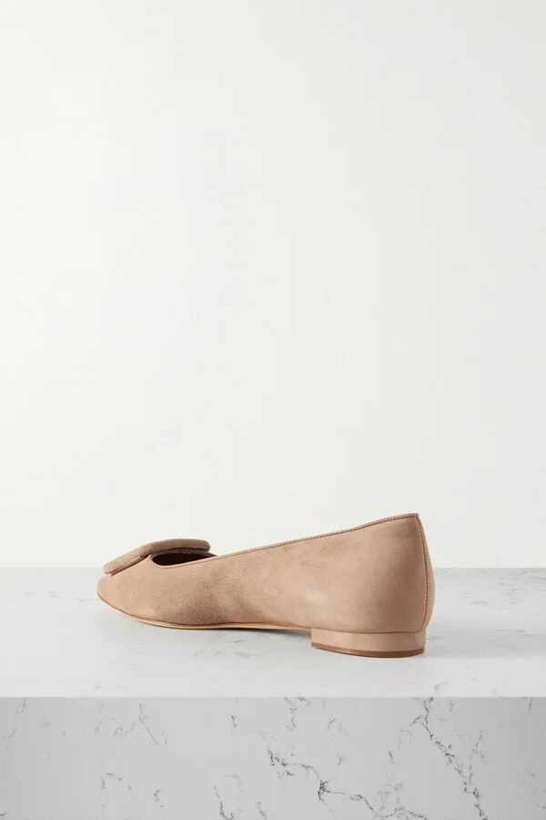 Manolo Blahnik - Maysale Buckled Suede Point-toe Flats - Brown - Image 3