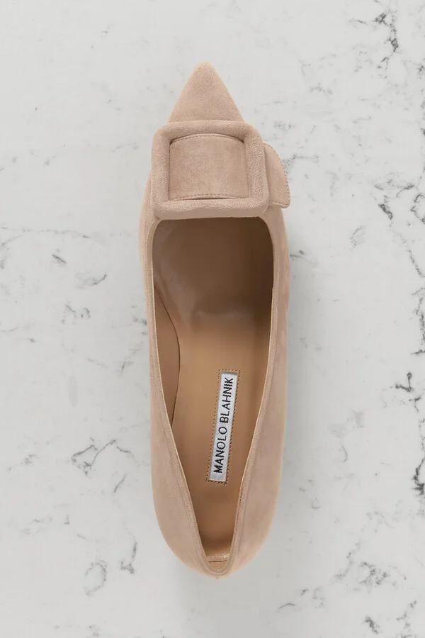Manolo Blahnik - Maysale Buckled Suede Point-toe Flats - Brown - Image 5
