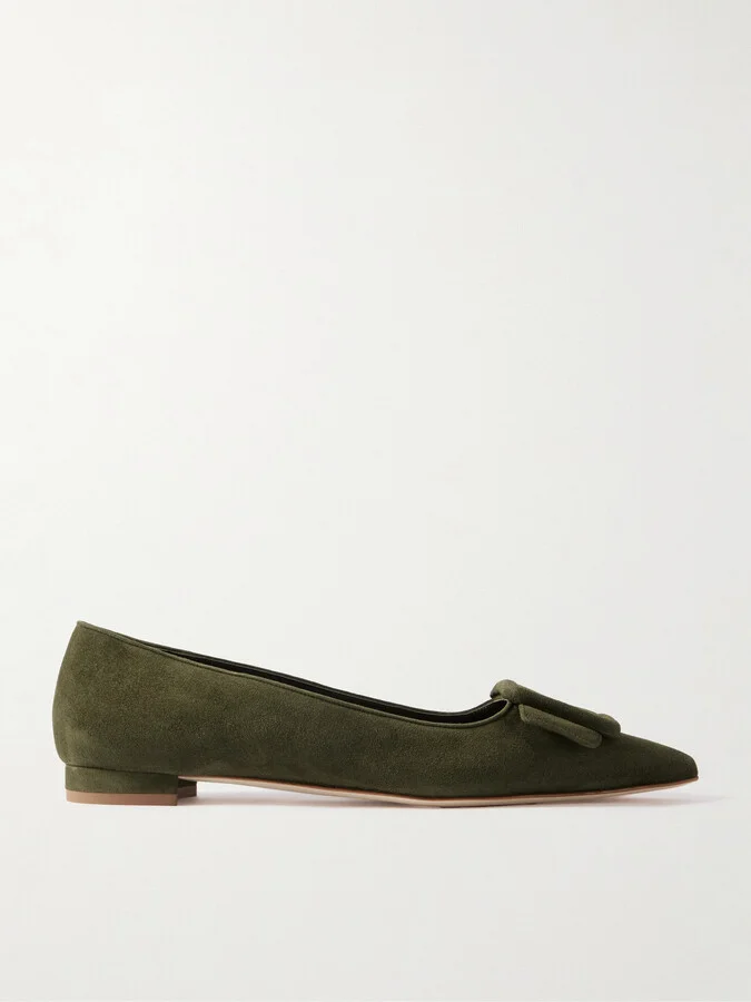 Manolo Blahnik - Maysale Buckled Suede Point-toe Flats - Green