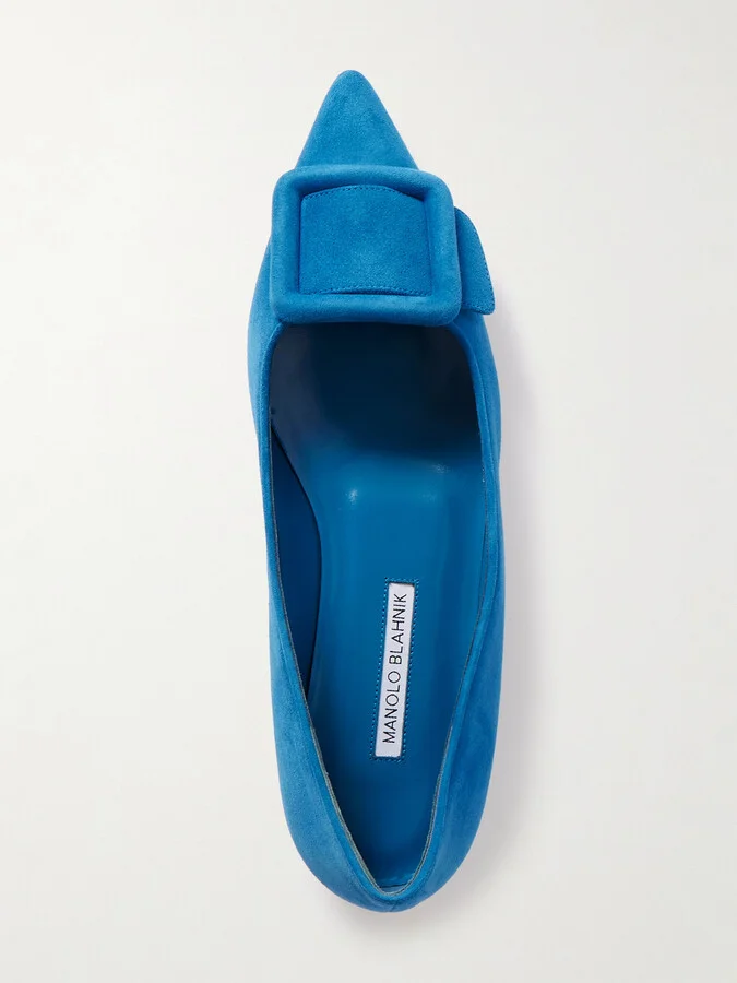Manolo Blahnik - Maysale Suede Point-toe Flats - Blue - Image 5