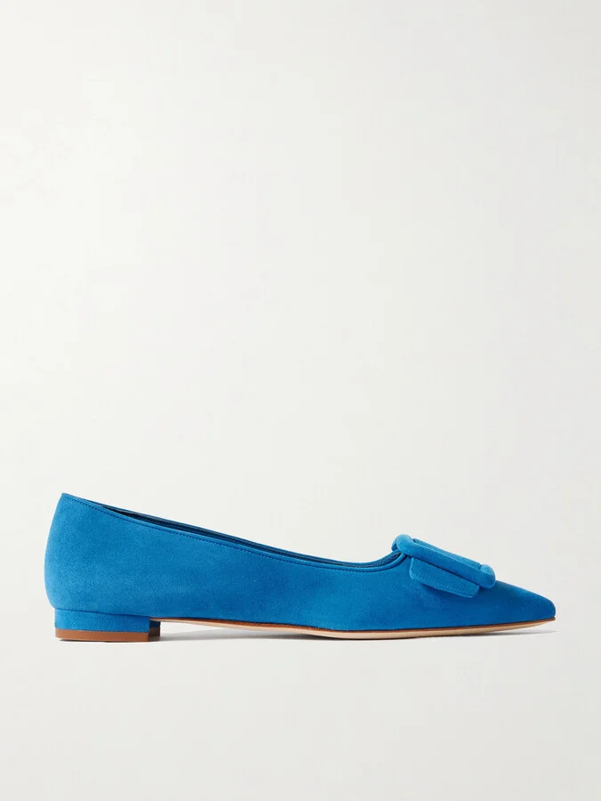 Manolo Blahnik - Maysale Suede Point-toe Flats - Blue
