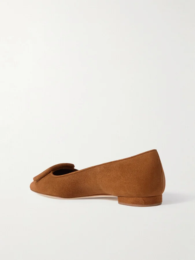 Manolo Blahnik - Maysale Suede Point-toe Flats - Brown - Image 3