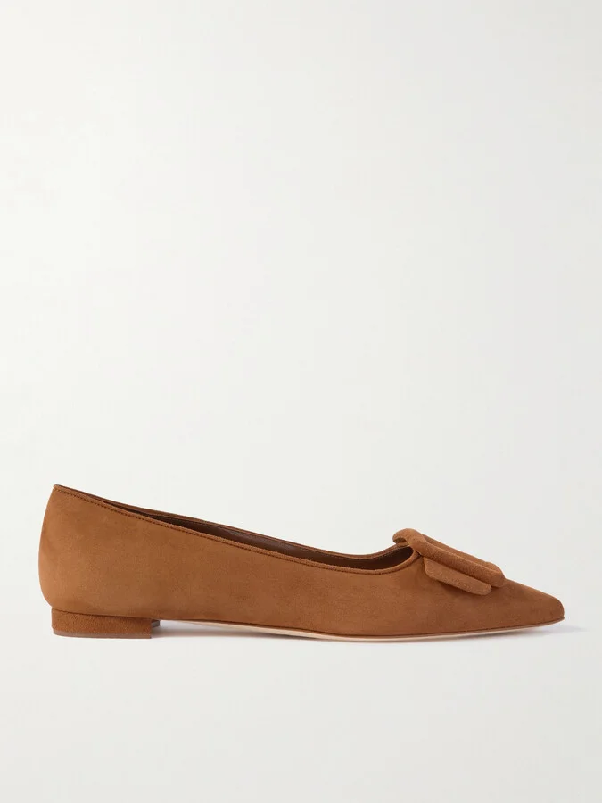 Manolo Blahnik - Maysale Suede Point-toe Flats - Brown