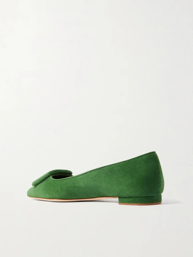 Manolo Blahnik - Maysale Suede Point-toe Flats - Green - Image 3