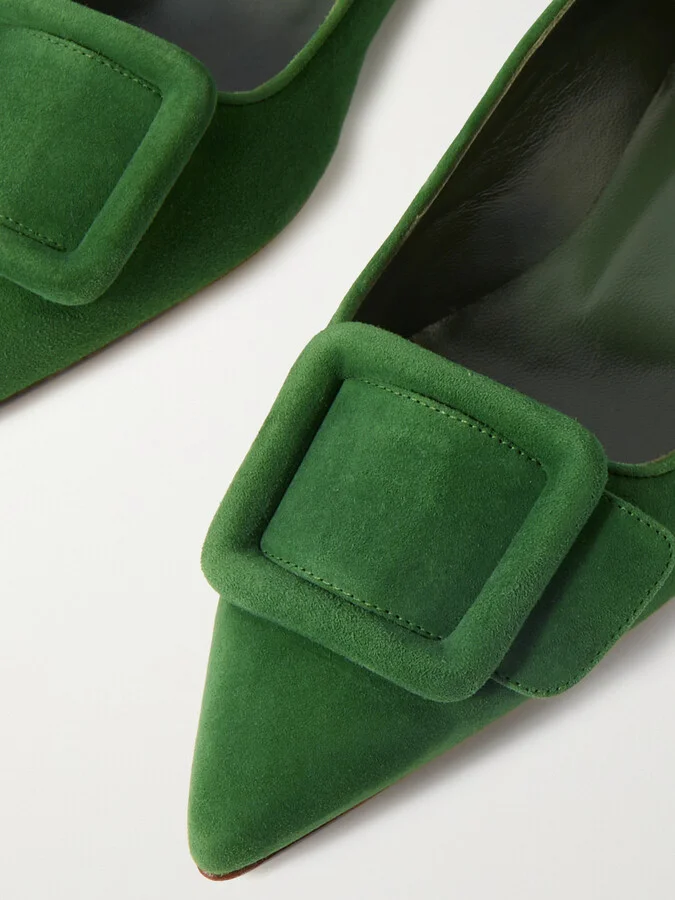 Manolo Blahnik - Maysale Suede Point-toe Flats - Green - Image 4
