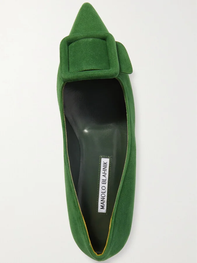 Manolo Blahnik - Maysale Suede Point-toe Flats - Green - Image 5