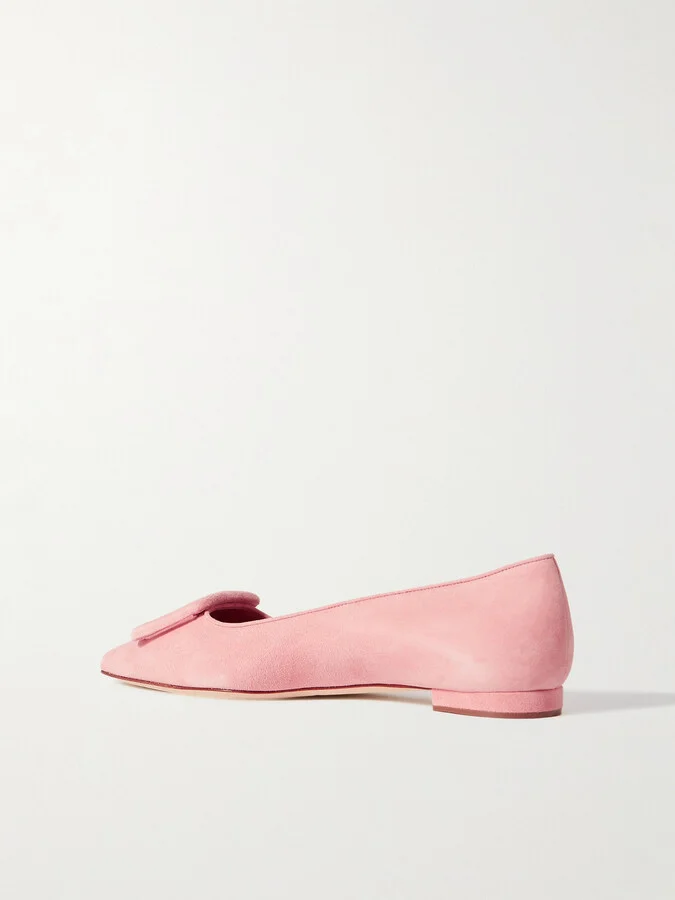 Manolo Blahnik - Maysale Suede Point-toe Flats - Pink - Image 3