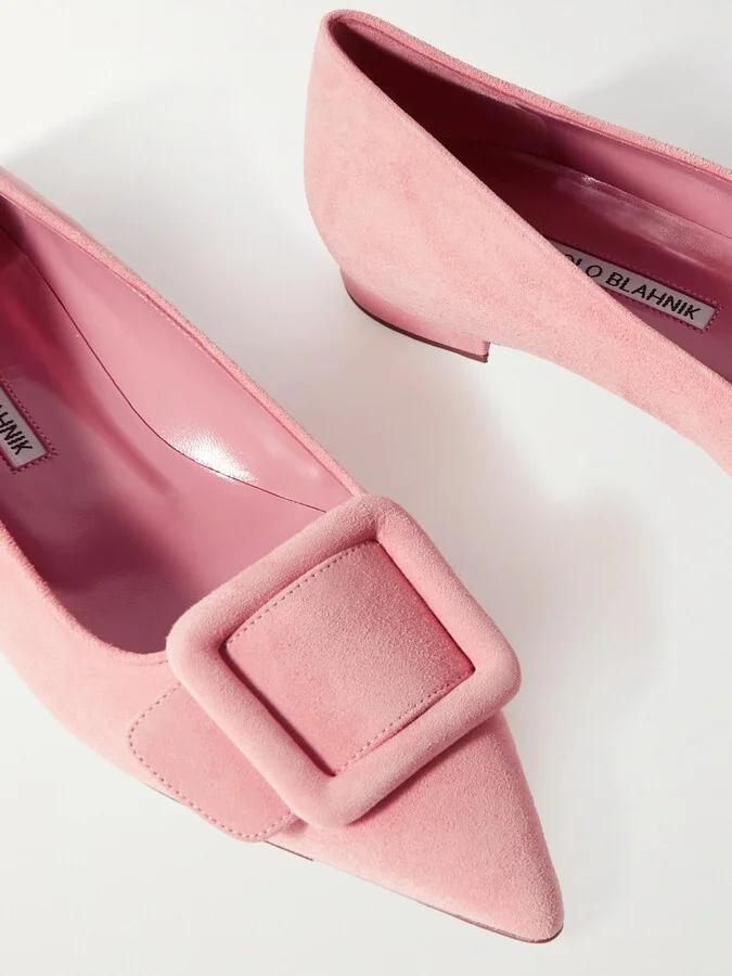 Manolo Blahnik - Maysale Suede Point-toe Flats - Pink - Image 4
