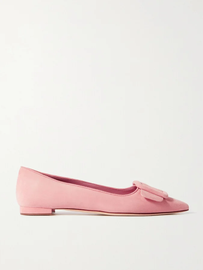 Manolo Blahnik - Maysale Suede Point-toe Flats - Pink