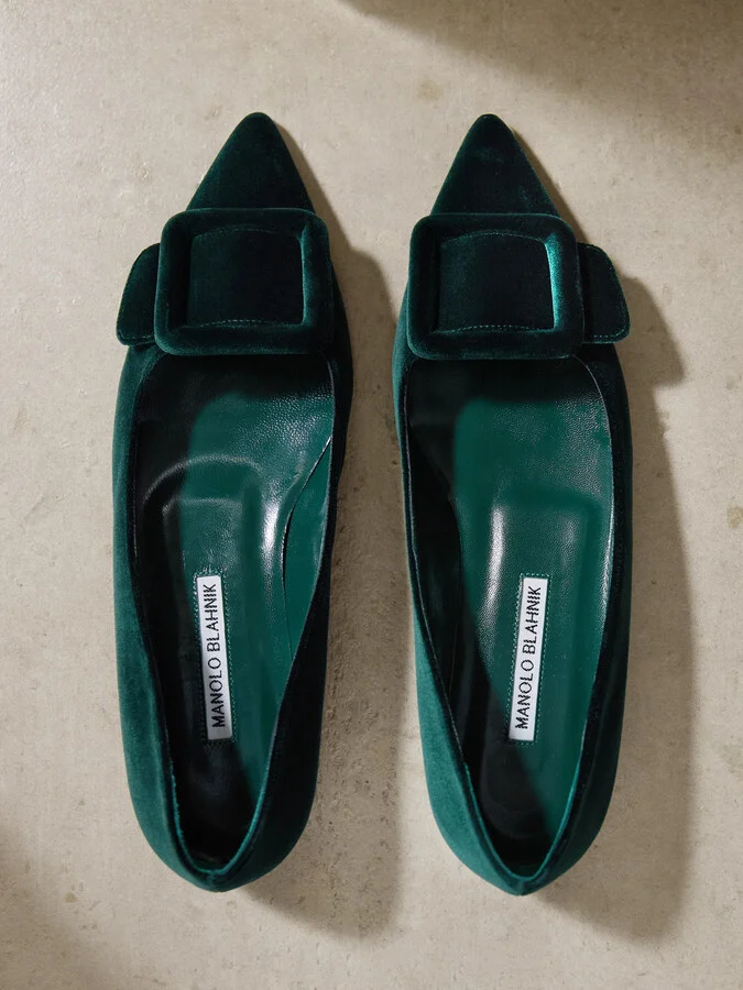 Manolo Blahnik - Maysale Velvet Pointed-toe Flats - Green - Image 7