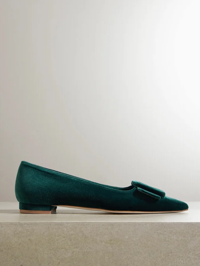Manolo Blahnik - Maysale Velvet Pointed-toe Flats - Green