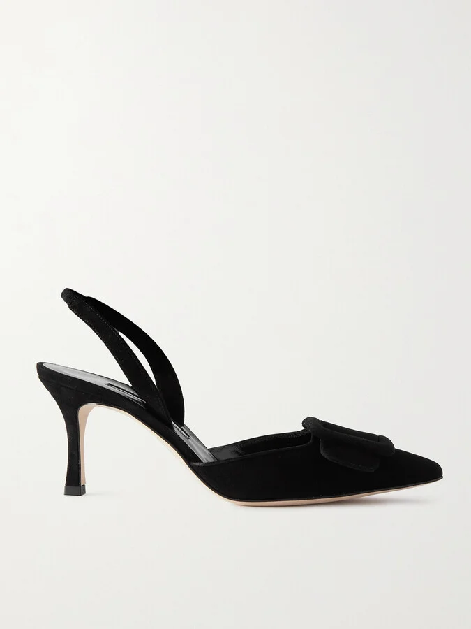 Manolo Blahnik - Maysli 70 Buckled Suede Slingback Pumps - Black