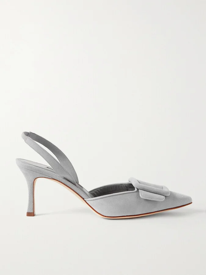 Manolo Blahnik - Maysli 70 Buckled Suede Slingback Pumps - Gray