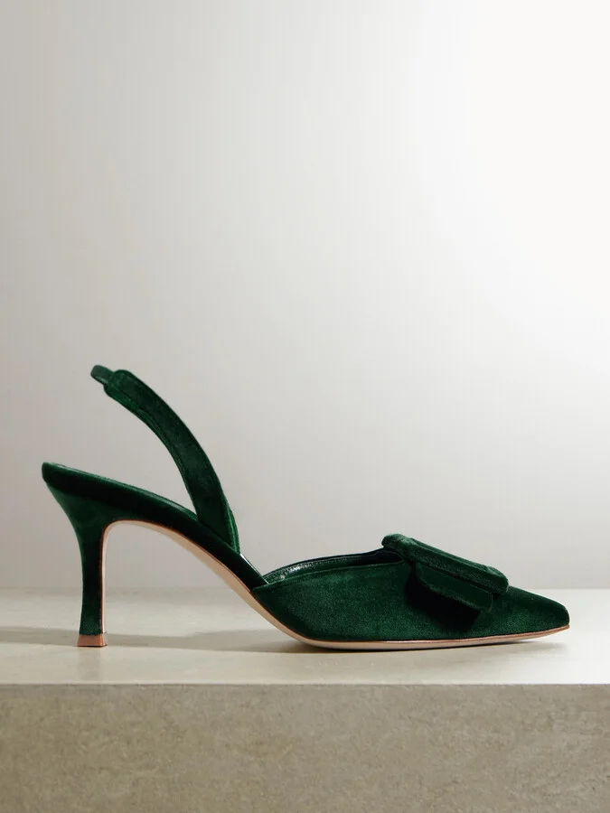 Manolo Blahnik - Maysli 70 Buckled Velvet Slingback Pumps - Green