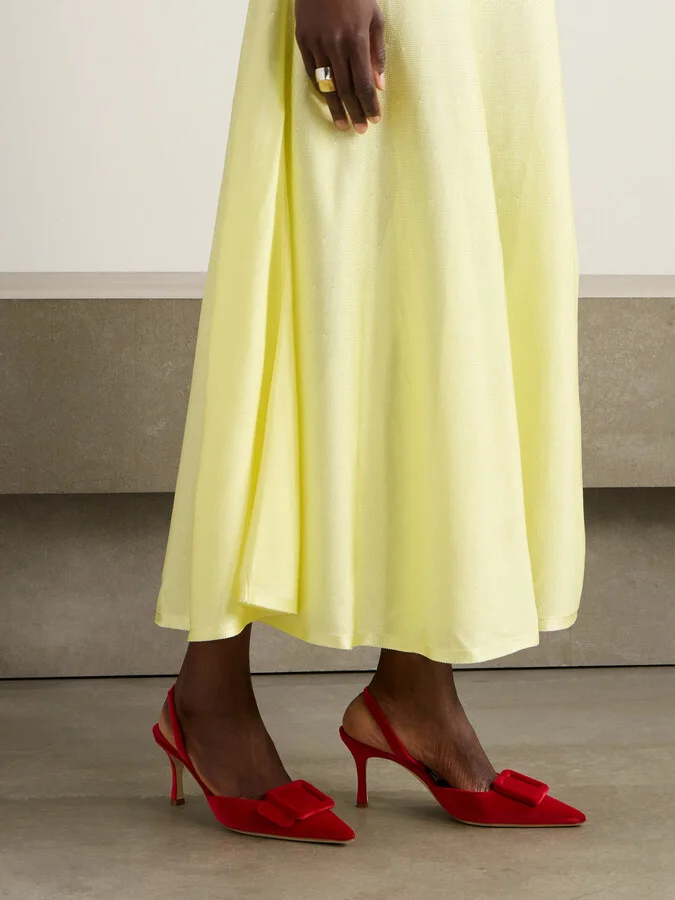 Manolo Blahnik - Maysli 70 Buckled Velvet Slingback Pumps - Red - Image 2