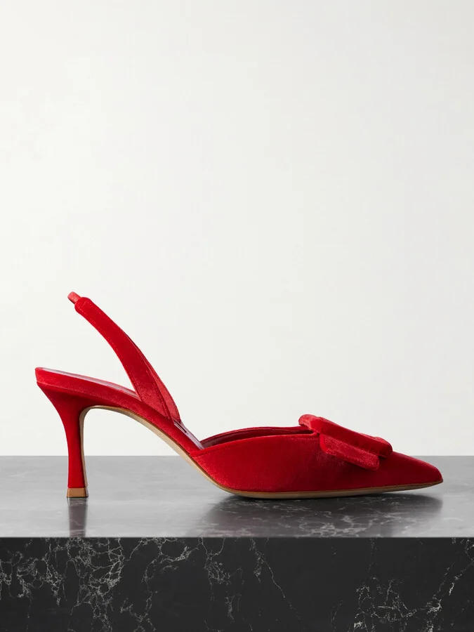 Manolo Blahnik - Maysli 70 Buckled Velvet Slingback Pumps - Red