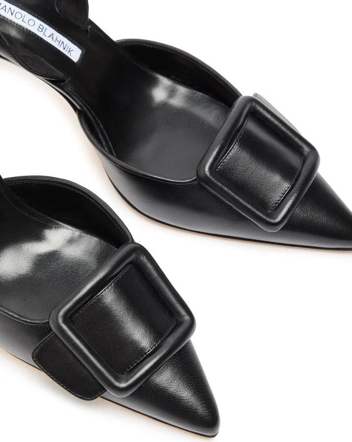 Manolo Blahnik Maysli 70 Leather Slingback Pumps - Image 3