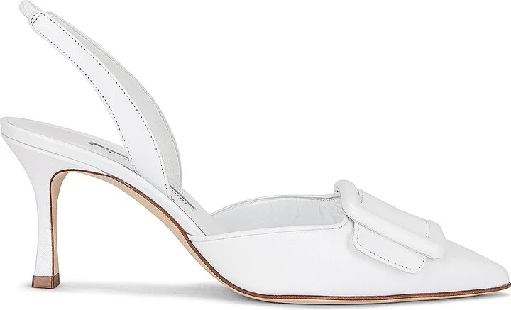 Manolo Blahnik Maysli 70 Nappa Slingback in White