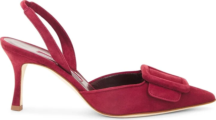 Manolo Blahnik Maysli 70 Suede Pump in Red