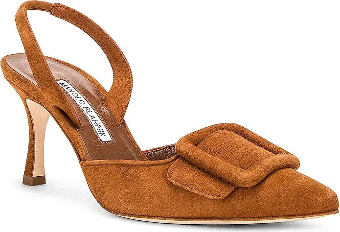 Manolo Blahnik Maysli 70 Suede Slingback In Medium Brown in Brown - Image 2