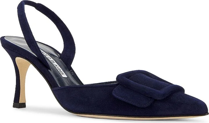 Manolo Blahnik Maysli 70 Suede Slingback In Navy in Black - Image 2