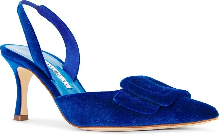 Manolo Blahnik Maysli 70 Velvet Pump in Blue - Image 2