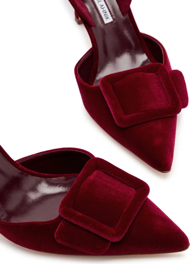 Manolo Blahnik Maysli 70 Velvet Slingback Pumps - Image 3