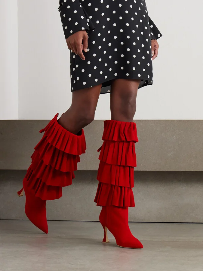 Manolo Blahnik - Mifalone 90 Tiered Ruffled Suede Knee Boots - IT36 - Image 2