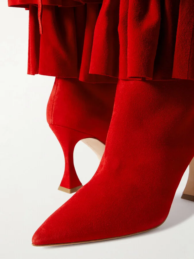 Manolo Blahnik - Mifalone 90 Tiered Ruffled Suede Knee Boots - IT36 - Image 4
