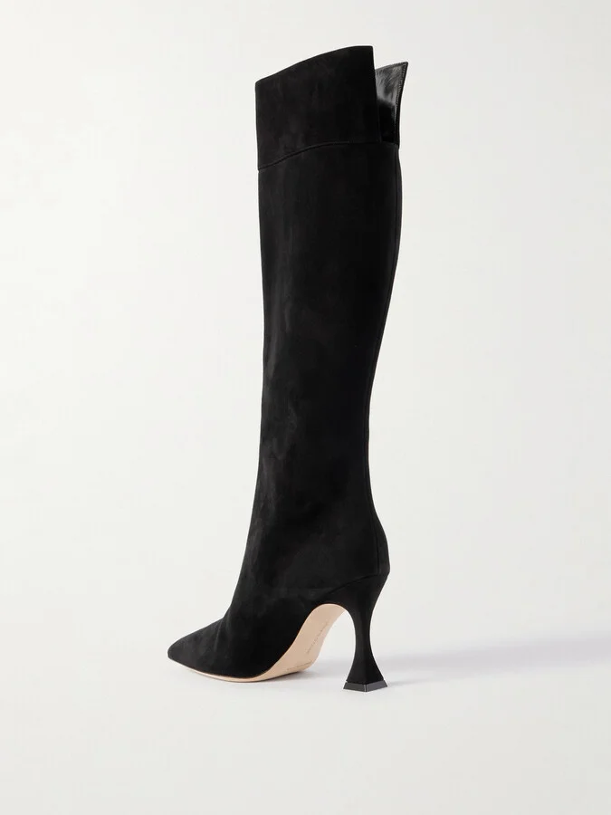 Manolo Blahnik - Miralonepla 90 Suede Knee Boots - Black - Image 3