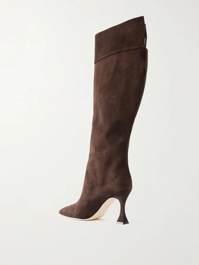 Manolo Blahnik - Miralonepla 90 Suede Knee Boots - Brown - Image 3