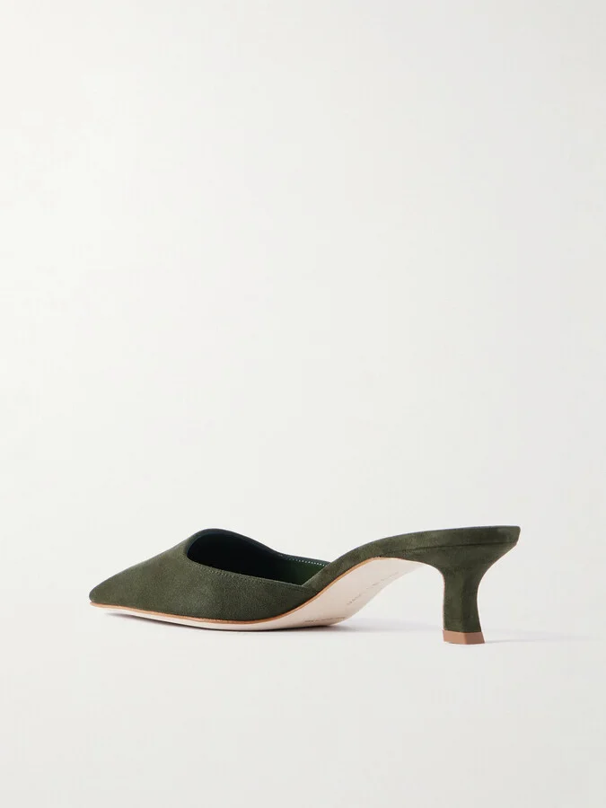 Manolo Blahnik - Moiramu 50 Suede Mules - Green - Image 3