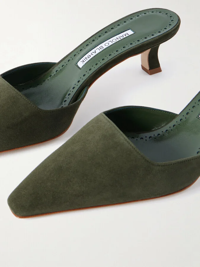 Manolo Blahnik - Moiramu 50 Suede Mules - Green - Image 4