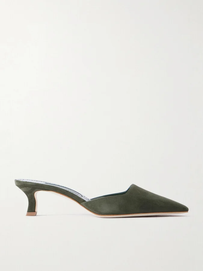 Manolo Blahnik - Moiramu 50 Suede Mules - Green