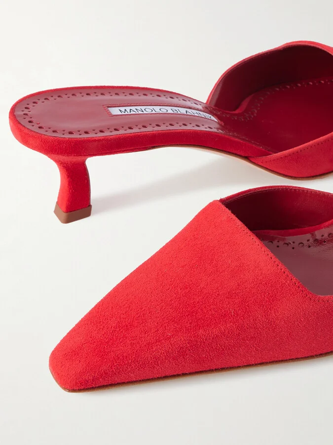 Manolo Blahnik - Moiramu 50 Suede Mules - Red - Image 4