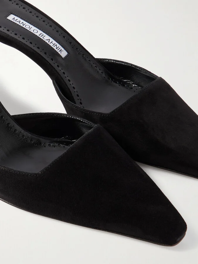 Manolo Blahnik - Moiramu Suede Mules - Black - Image 4