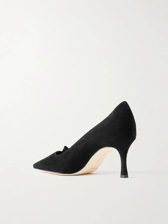 Manolo Blahnik - Morcou 70 Suede And Leather Pumps - Black - Image 3