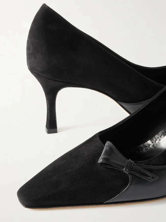 Manolo Blahnik - Morcou 70 Suede And Leather Pumps - Black - Image 4