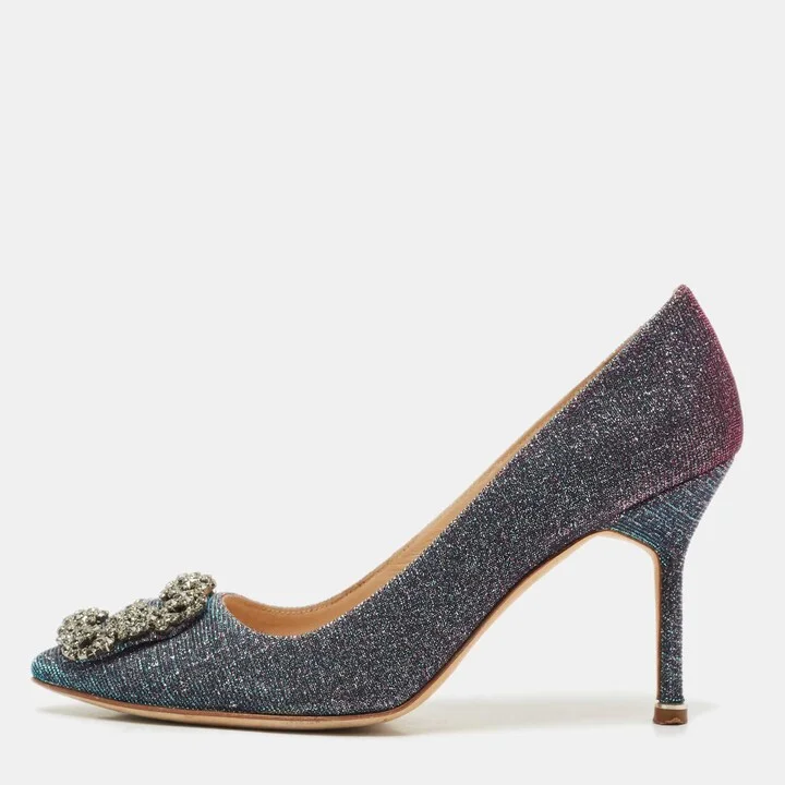 Manolo Blahnik Multicolor Glitter Fabric Hangisi Pumps Size 37