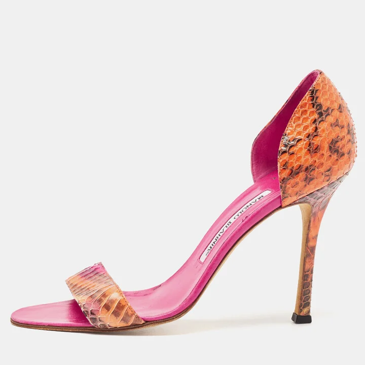 Manolo Blahnik Multicolor Python Leather Slide Sandals Size 38.5