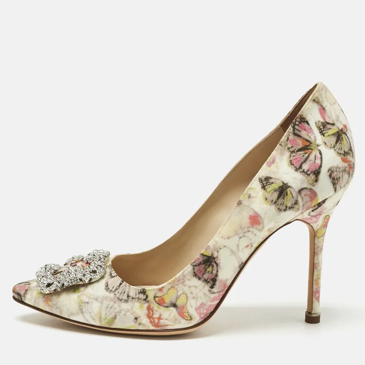 Manolo Blahnik Multicolor Satin Hangisi Pumps Size 39.5