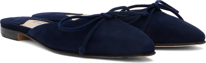 Manolo Blahnik Navy Ballerimu Mules - Image 4