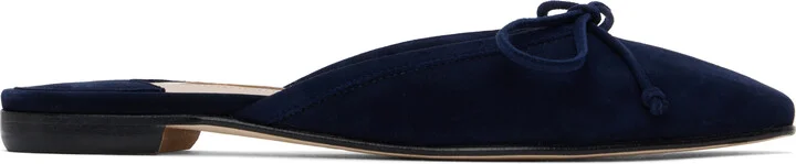 Manolo Blahnik Navy Ballerimu Mules